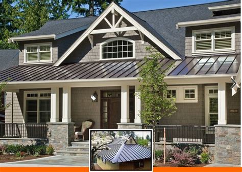 grey house exterior paint with metal roof wood posts|gray roof paint ideas.